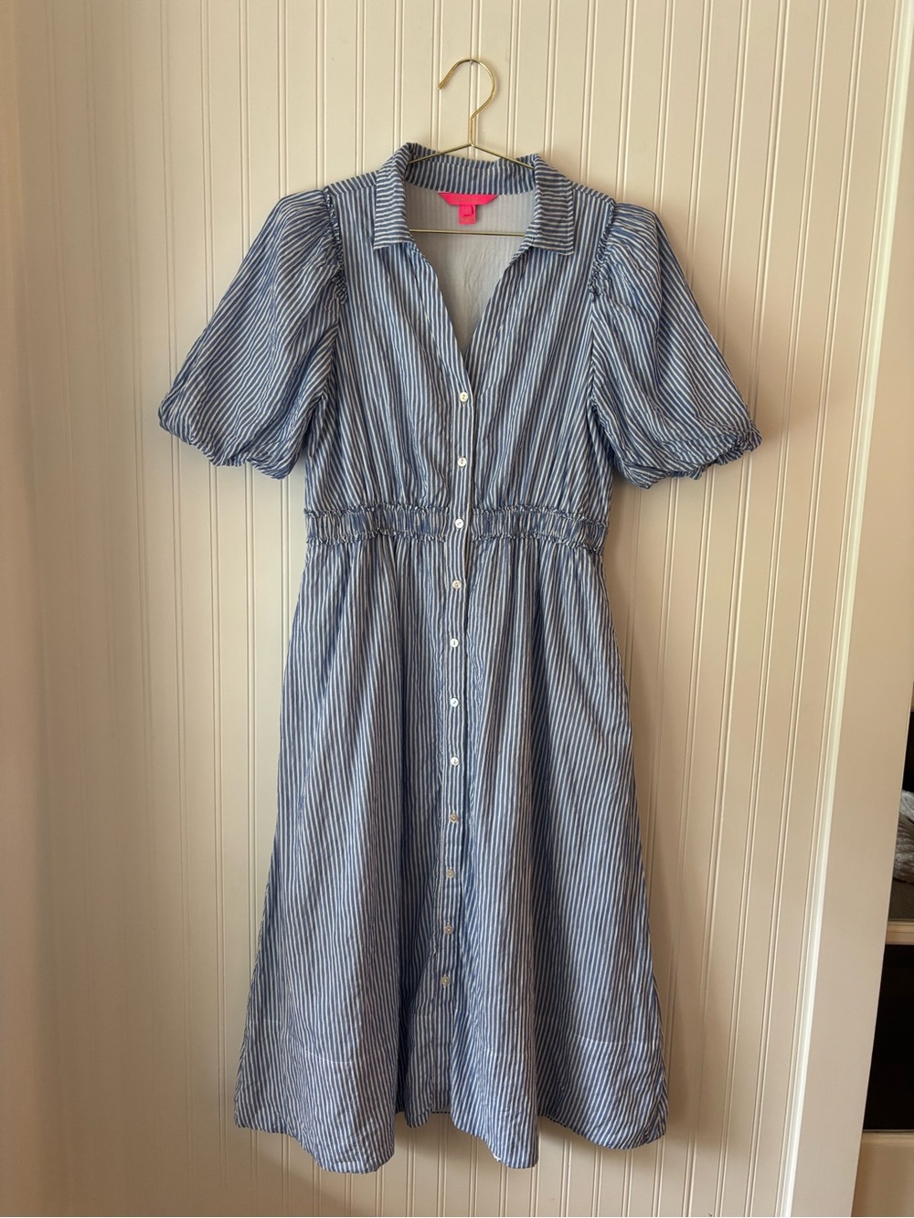LILLY PULITZER Blue Stripe Button-Front Midi Dress